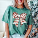 2X Light Green Christmas Snack Cake Bow Comfort Color Graphic Tee