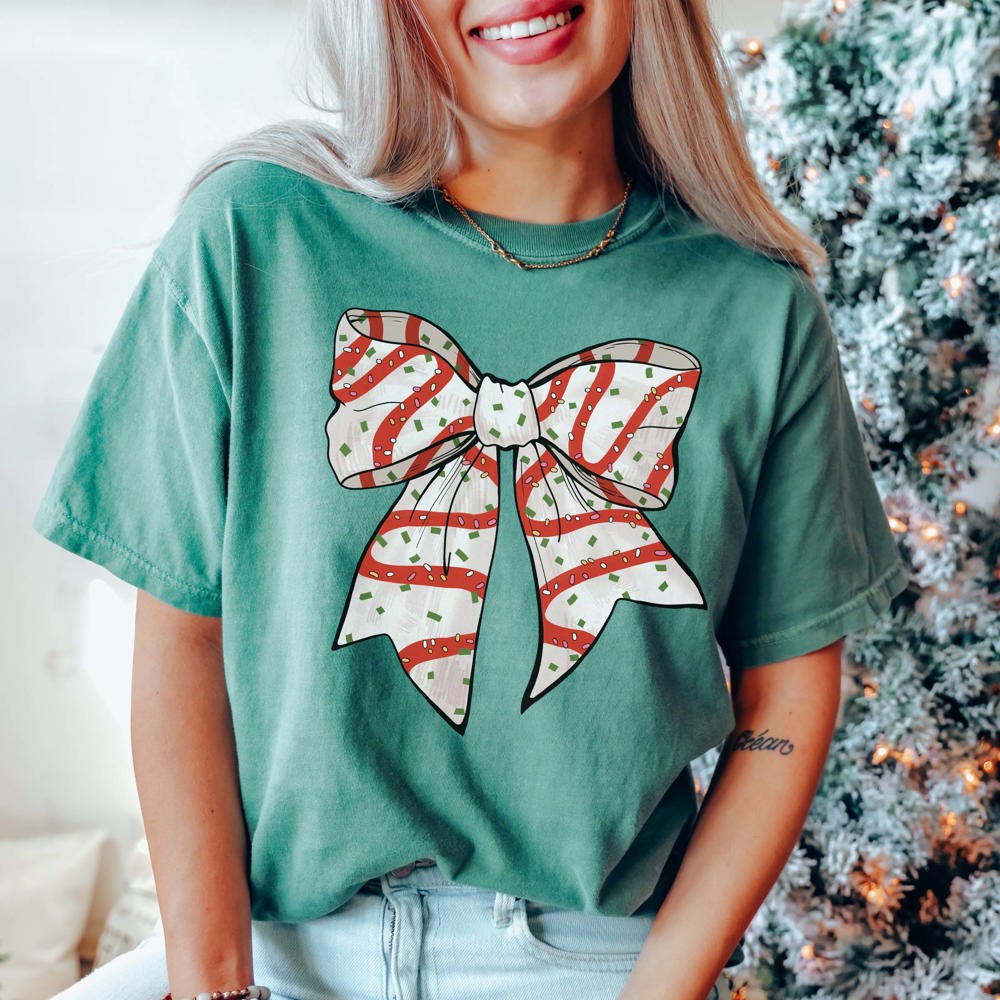 Christmas Snack Cake Bow Comfort Color Graphic Tee