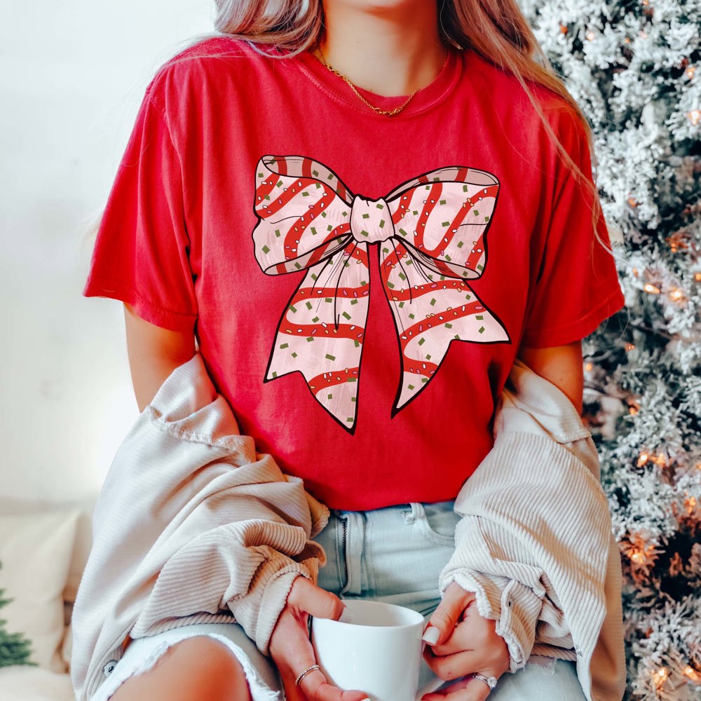 Christmas Snack Cake Bow Comfort Color Graphic Tee