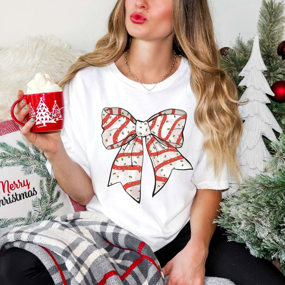 Christmas Snack Cake Bow Comfort Color Graphic Tee