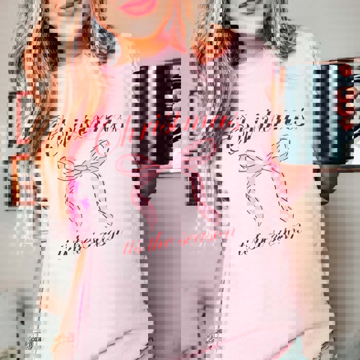 Christmas Tis the Season Bow Comfort Color Graphic Tee