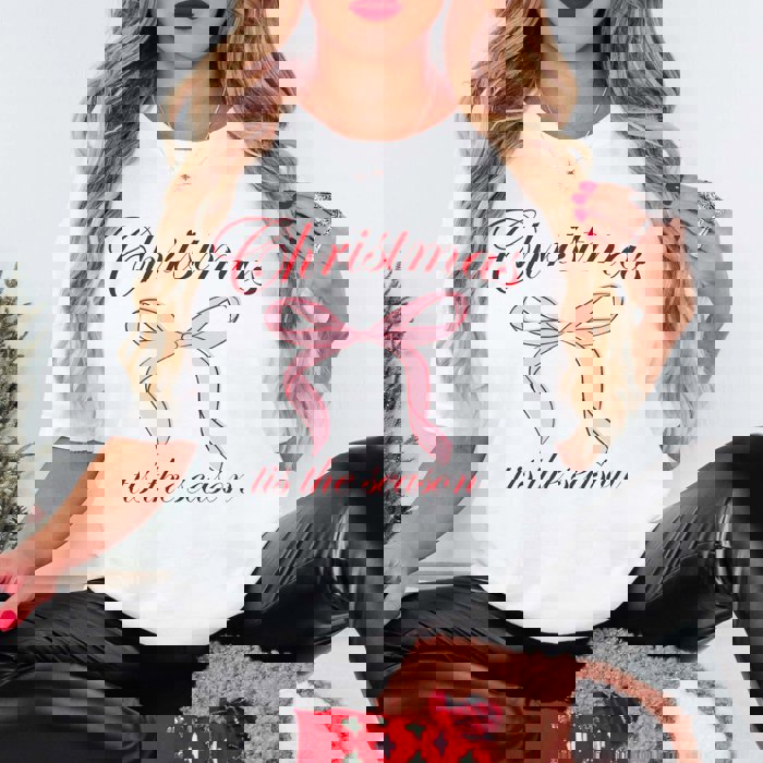 Christmas Tis the Season Bow Comfort Color Graphic Tee