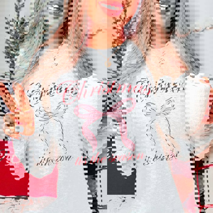 Christmas Tis the Season Bow Graphic Sweatshirt