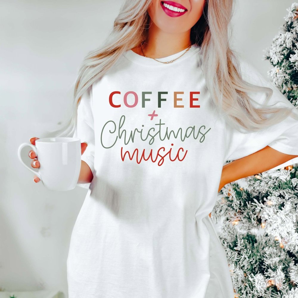 Coffee + Christmas Music Comfort Colors Graphic Tee