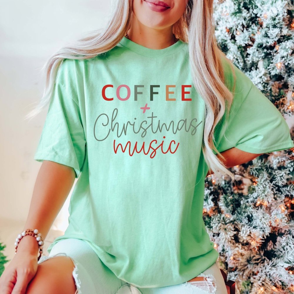 Coffee + Christmas Music Comfort Colors Graphic Tee