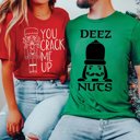 Large Red Couple Christmas Crack Me Up & Deez Nuts Bella Graphic Tee