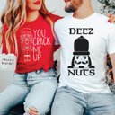 Large White Couple Christmas Crack Me Up & Deez Nuts Bella Graphic Tee