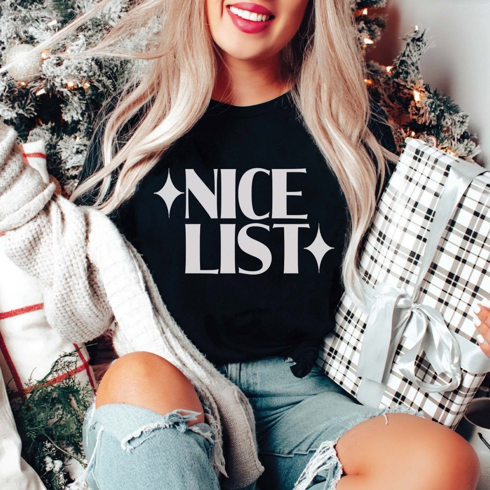 Couple Christmas Naughty & Nice Bella Graphic Tee