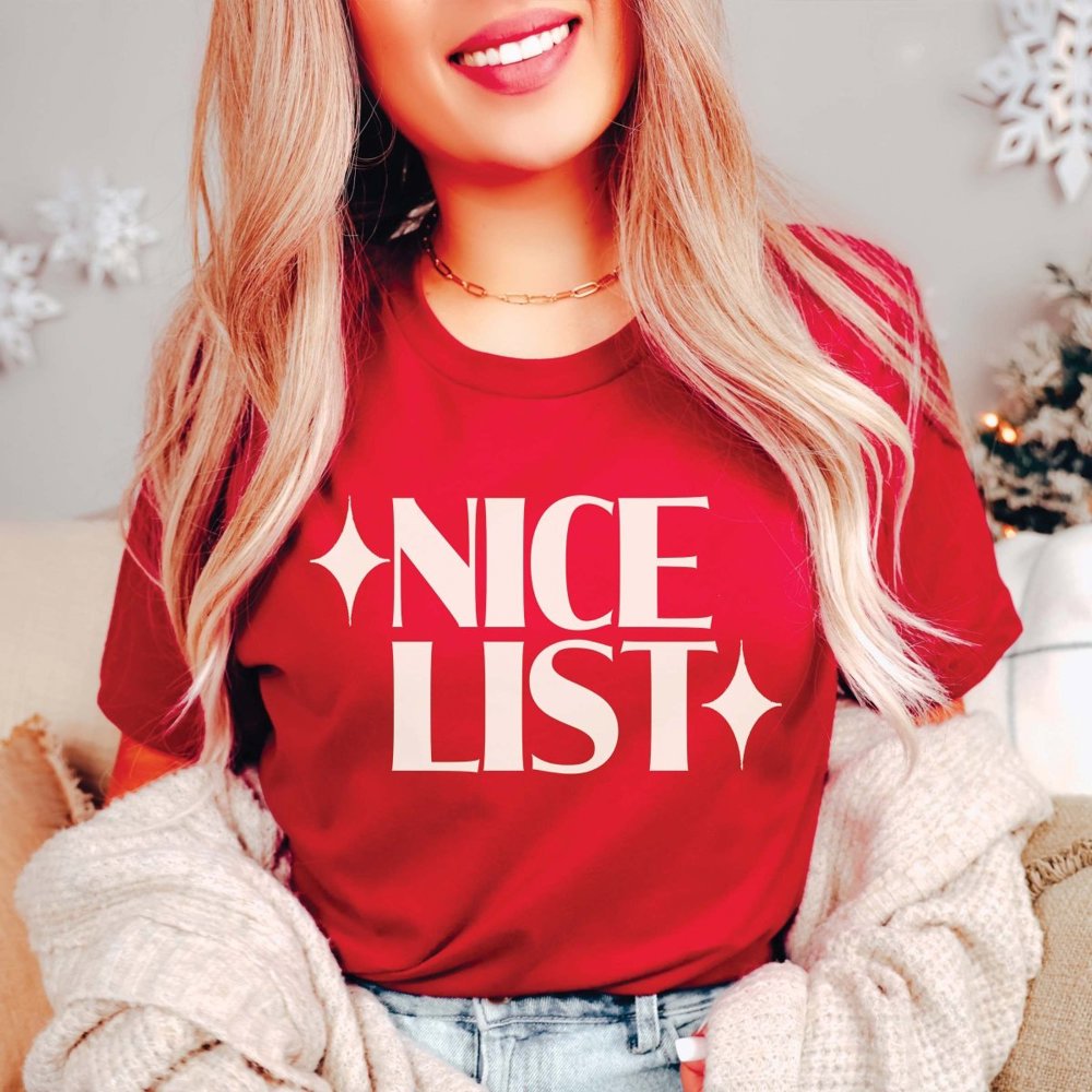 Couple Christmas Naughty & Nice Bella Graphic Tee