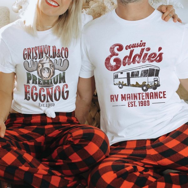 Couple Christmas Premium Eggnog & Uncle Eddie's Maintenance Bella Graphic Tee