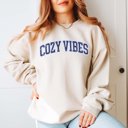 Large Sand Cozy Vibes Blue Crew Sweatshirt