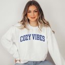 Large White Cozy Vibes Blue Crew Sweatshirt