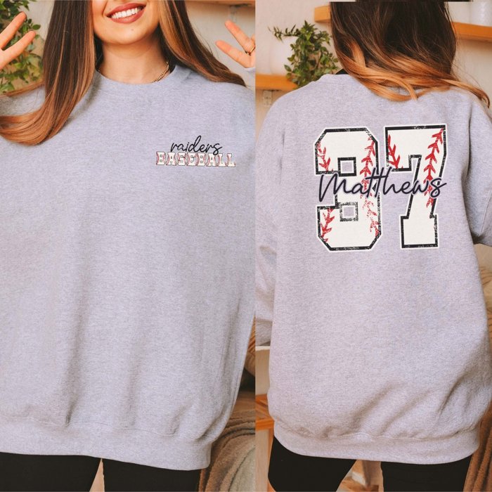 Custom Baseball Name Number Team Sweatshirt With Front And Back Designs