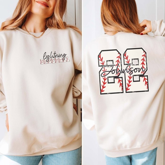 Custom Baseball Name Number Team Sweatshirt With Front And Back Designs