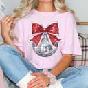 Large Blossom Disco Christmas Bow Comfort Color Graphic Tee