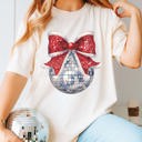 Large Ivory Disco Christmas Bow Comfort Color Graphic Tee