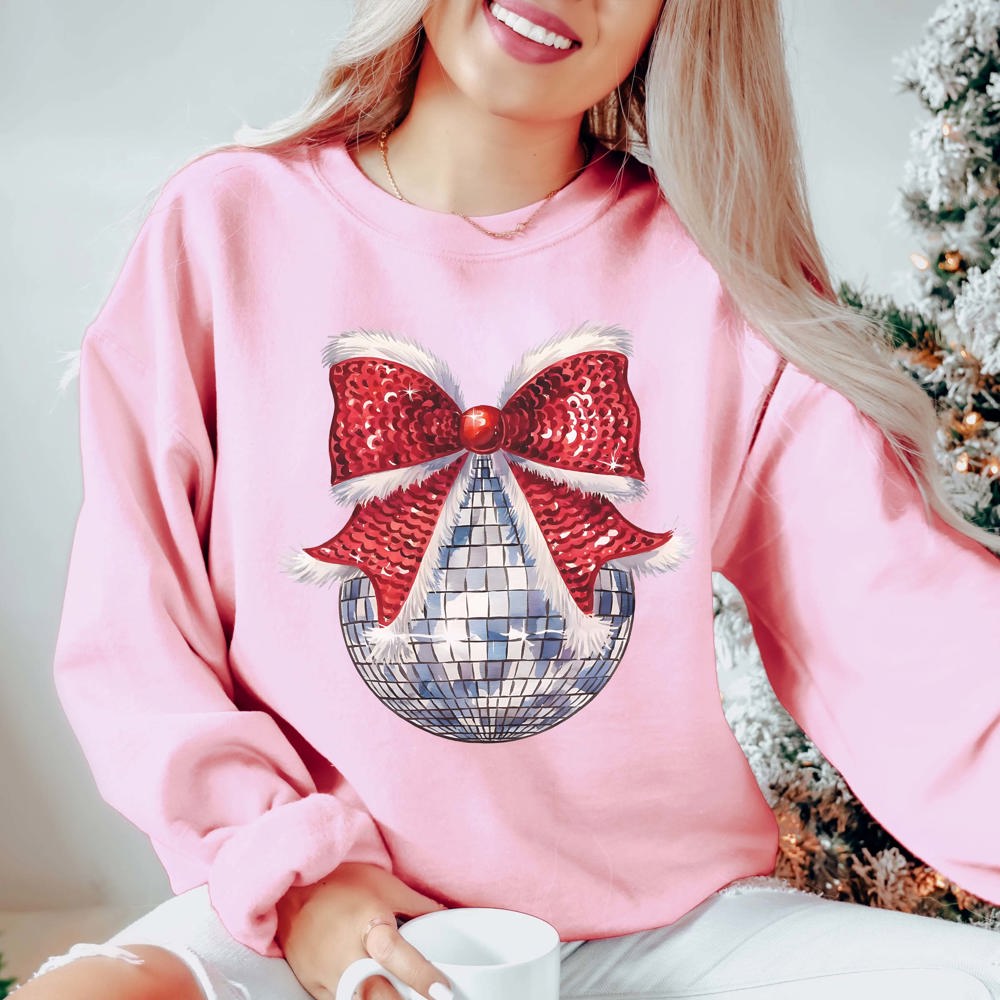 Disco Christmas Bow Graphic Sweatshirt