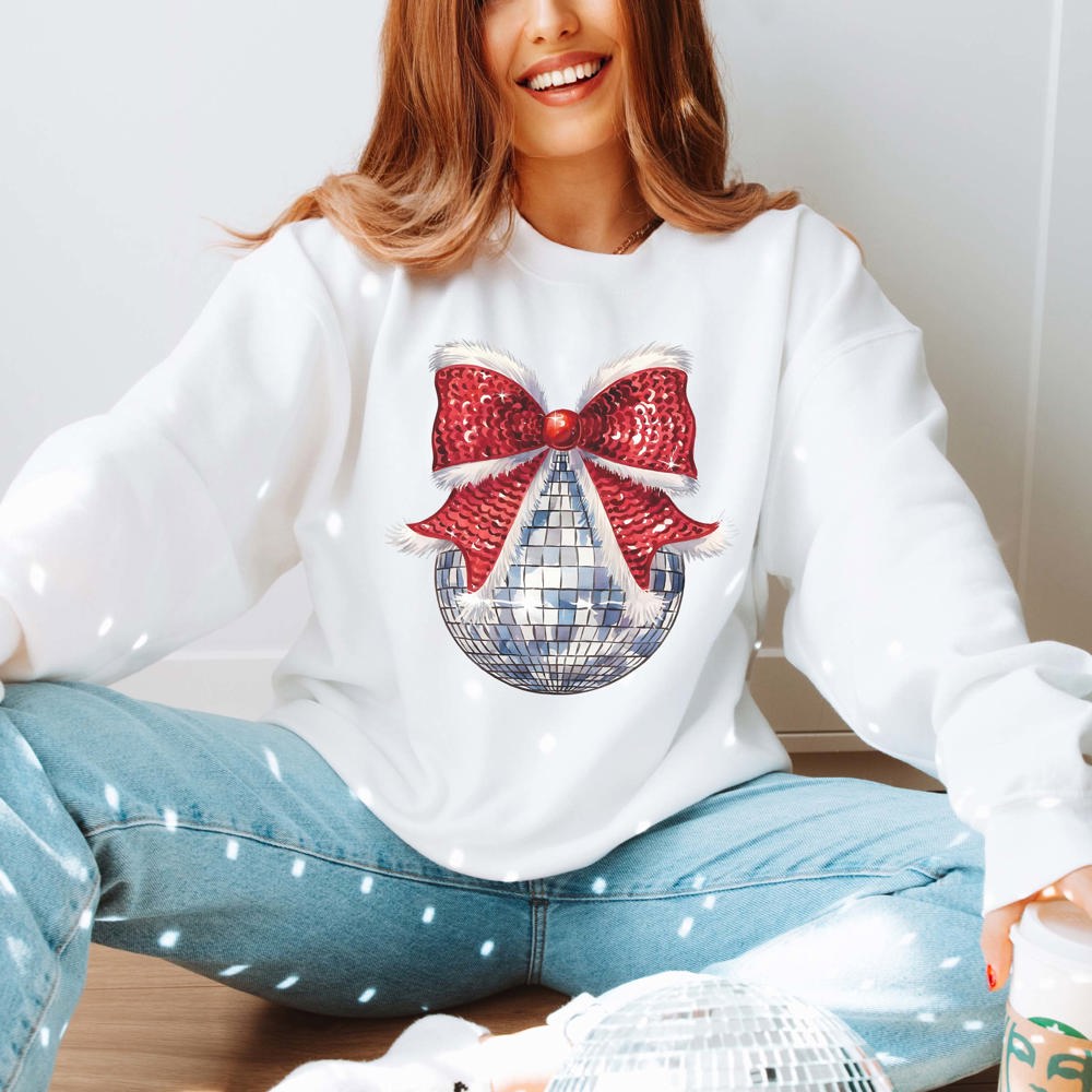 Disco Christmas Bow Graphic Sweatshirt