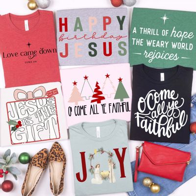 Faith Filled Christmas Bella Canvas Tees – Christian Holiday Graphic Tees with Joy, Jesus, and Hope