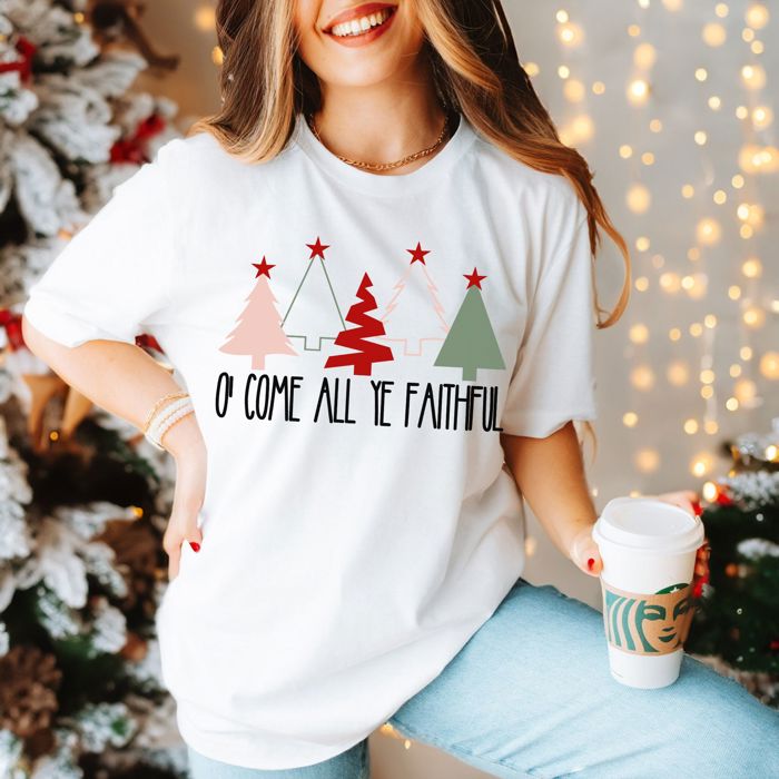 Faith Filled Christmas Bella Canvas Tees – Christian Holiday Graphic Tees with Joy, Jesus, and Hope