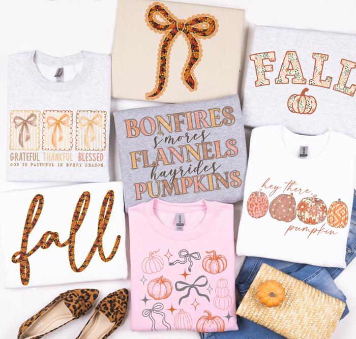 Fall Bow & Pumpkin Graphic Sweatshirts Cozy Autumn Pullovers