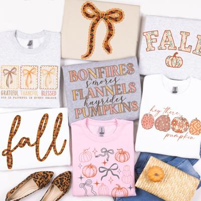 Fall Bow & Pumpkin Graphic Sweatshirts Cozy Autumn Pullovers