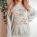 Small Light Grey Fall Bow & Pumpkin Graphic Sweatshirts Cozy Autumn Pullovers