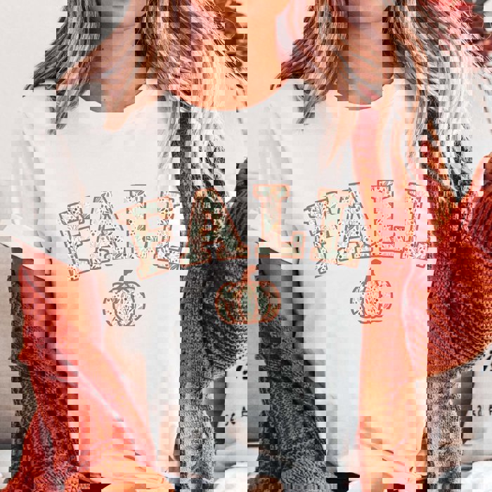 Fall Pumpkin Floral Pattern Bella Graphic Tee
