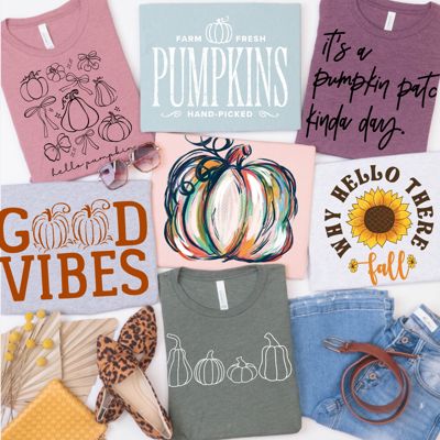 Fall Pumpkin Patch Cozy Bella Canvas Tees | Farm Fresh Pumpkins, Good Vibes, Hello Pumpkin & Autumn Sunflower Shirts