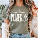 Small Heather Military Fall Pumpkin Patch Cozy Bella Canvas Tees | Farm Fresh Pumpkins, Good Vibes, Hello Pumpkin & Autumn Sunflower Shirts