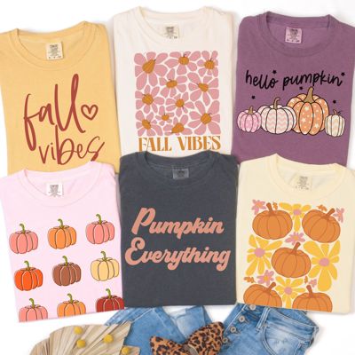Fall Vibes Cozy Comfort Colors Graphic Tees | Pumpkin Everything, Hello Pumpkin Retro, Pumpkin Cherries & Wicked Autumn Shirts