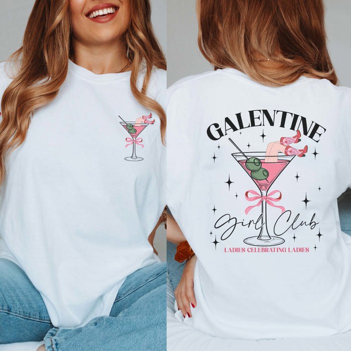 Galentine's Girls Club Comfort Color Tee Front & Back Design