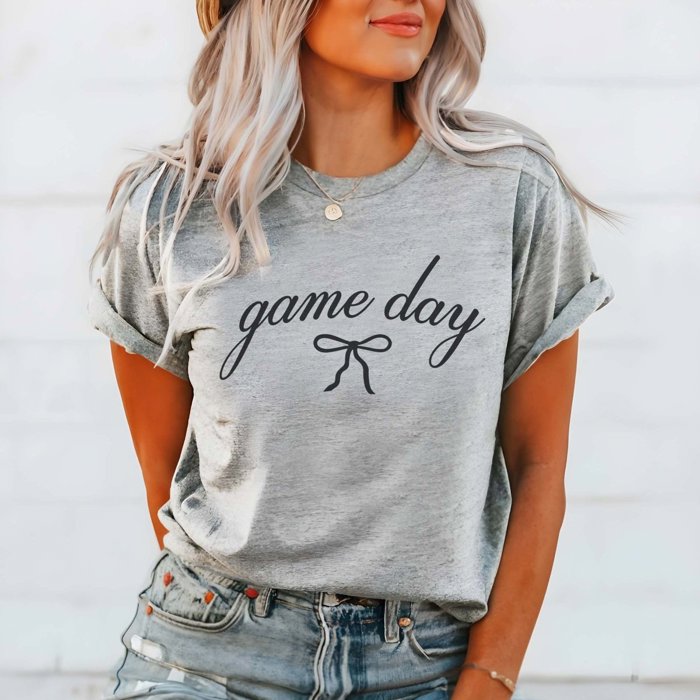 Game Day Script With Bow Bella Graphic Tee