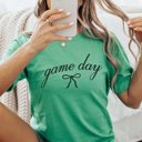 2X Heather Kelly Game Day Script With Bow Bella Graphic Tee