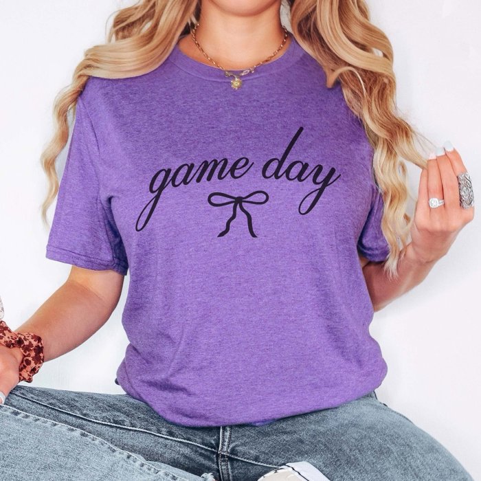 Game Day Script With Bow Bella Graphic Tee