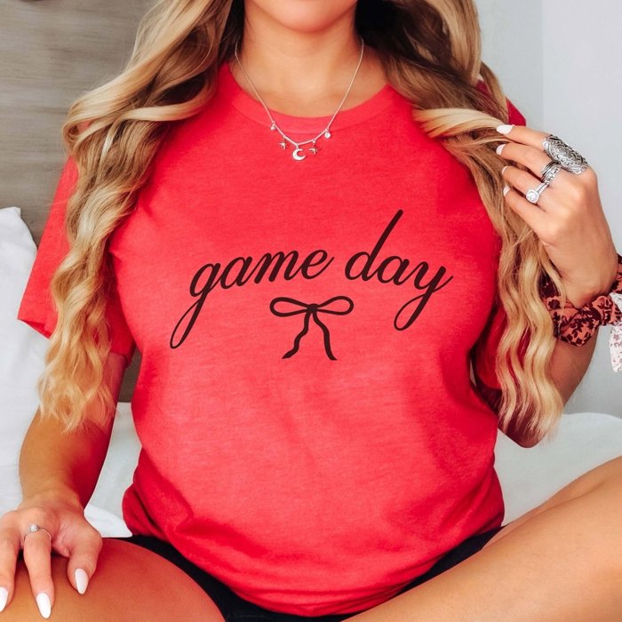 Game Day Script With Bow Bella Graphic Tee