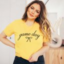 2X Heather Yellow Game Day Script With Bow Bella Graphic Tee