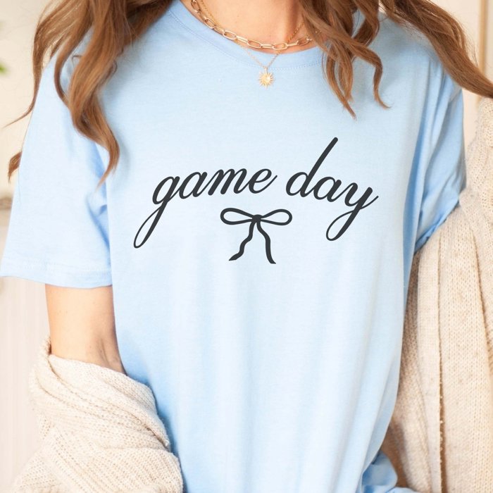 Game Day Script With Bow Bella Graphic Tee