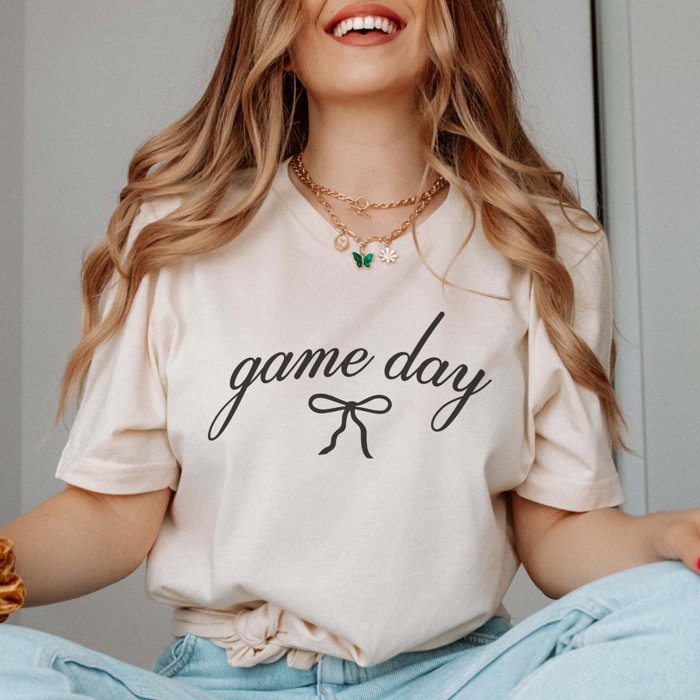 Game Day Script With Bow Bella Graphic Tee