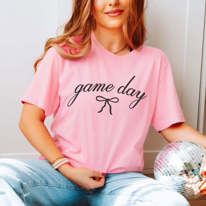 Game Day Script With Bow Bella Graphic Tee