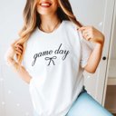 2X White Game Day Script With Bow Bella Graphic Tee