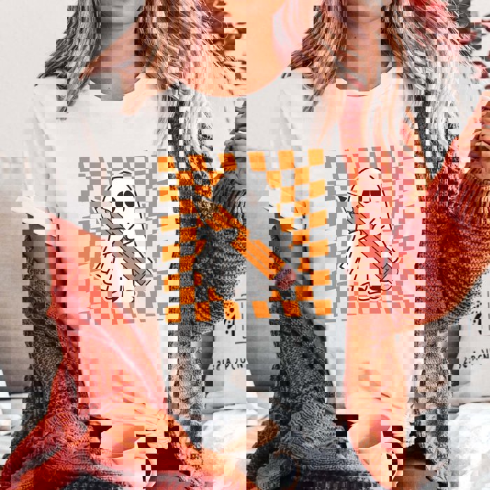 Ghost Teacher Checkers Bella Graphic Tee
