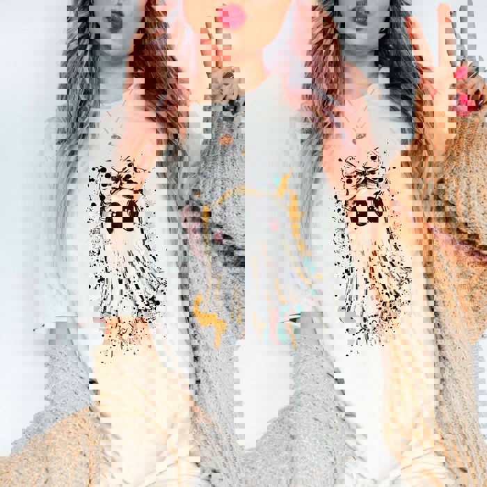 Ghost With Polka Dot Bow Bella Graphic Tee