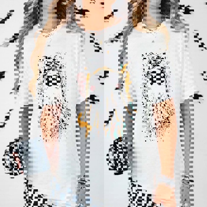 Ghost With Polka Dot Bow Bella Graphic Tee