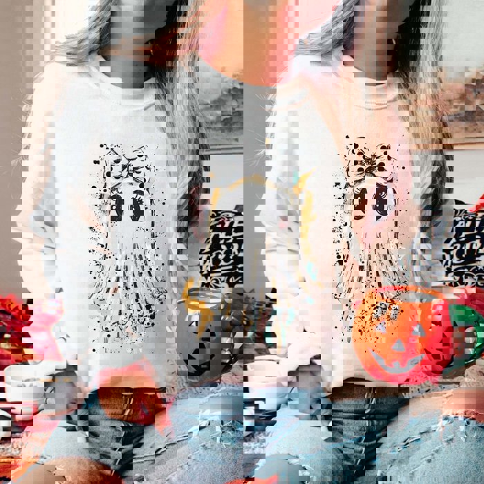 Ghost With Polka Dot Bow Graphic Sweatshirt