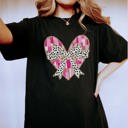 2X Black Gold Lined Heart With Leopard Bow Comfort Color Tee