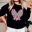 2X Black Gold Lined Heart With Leopard Bow Graphic Sweatshirt