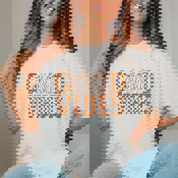 Good Vibes Pumpkin Comfort Color Graphic Tee