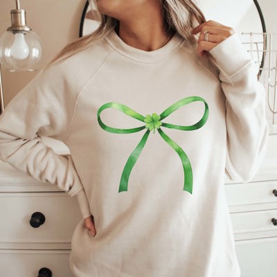 Green Bow With Shamrock Bella Crew Sweatshirt