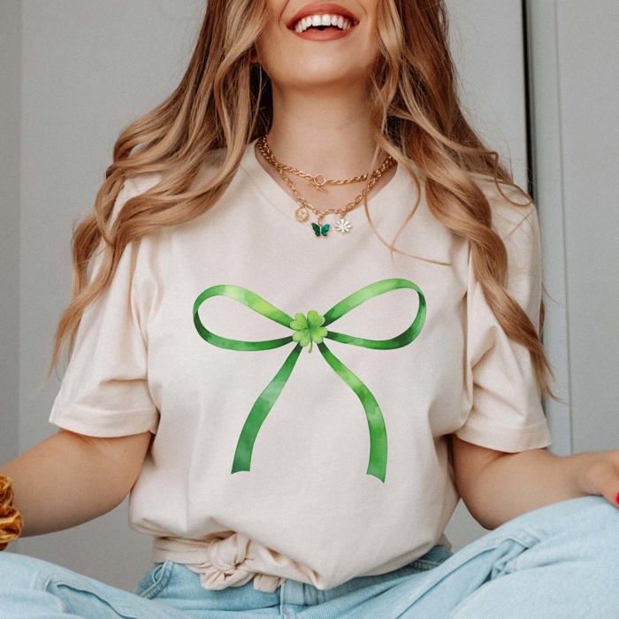 Green Bow With Shamrock Bella Graphic Tee